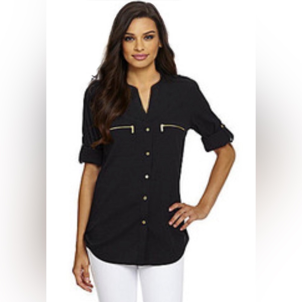 Calvin Klein Zip Pocket Roll Sleeve Blouse